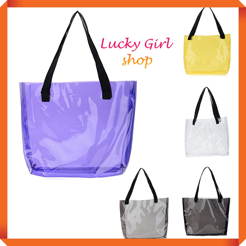 Túi Xách Nữ Đeo Vai Nhựa PVC Trong Suốt Thời Trang Hàn Quốc Big Size 37*37*10cm - Lucky Girl shop