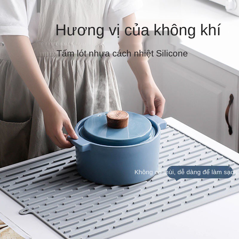 Tấm cách nhiệt silicon dày, lót nồi bếp, bàn mở rộng, cố định thớt chống trượt trượt, thoát nước