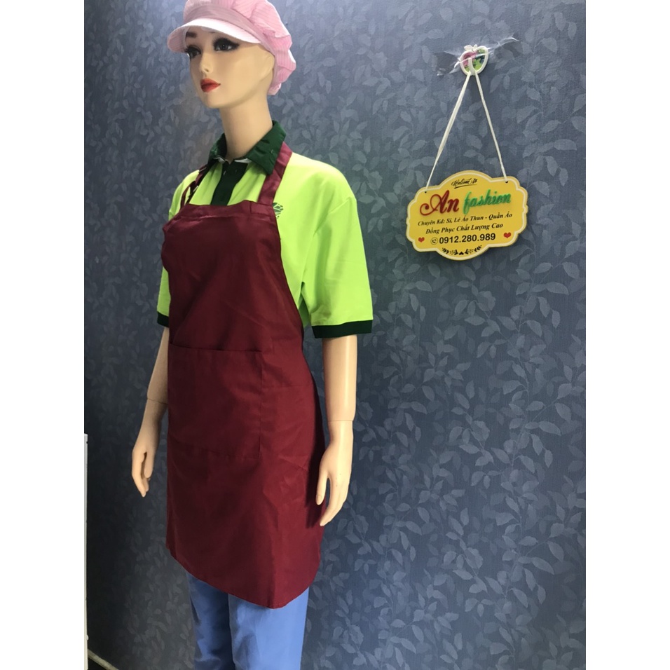Tạp Dề Kaki Dài Màu đỏ đô Nam/Nữ Nhân Viên Phục Vụ Quán Cafe, Nhà Hàng, Gia Đình_Hình chụp thật.