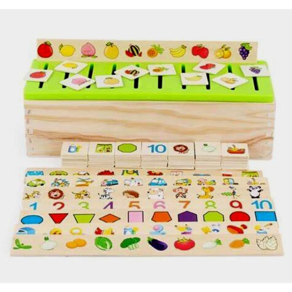 Đồ chơi thả hình theo chủ đề bằng gỗ cho bé - Hộp thả hình thẻ giáo cụ Montessori bằng gỗ