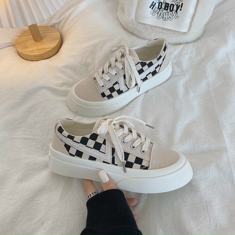 Giày thể thao thấp cổ nữ hoạ tiết caro cá tính, Giày sneaker nữ đế bằng  thấp cổ siêu hot | BigBuy360 - bigbuy360.vn