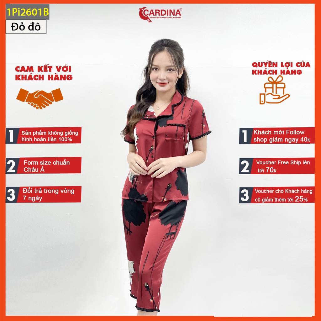 Đồ bộ pijama nữ CARDINA  bộ mặc nhà chất lụa satin Nhật cao cấp họa tiết tinh tế 1Pi26