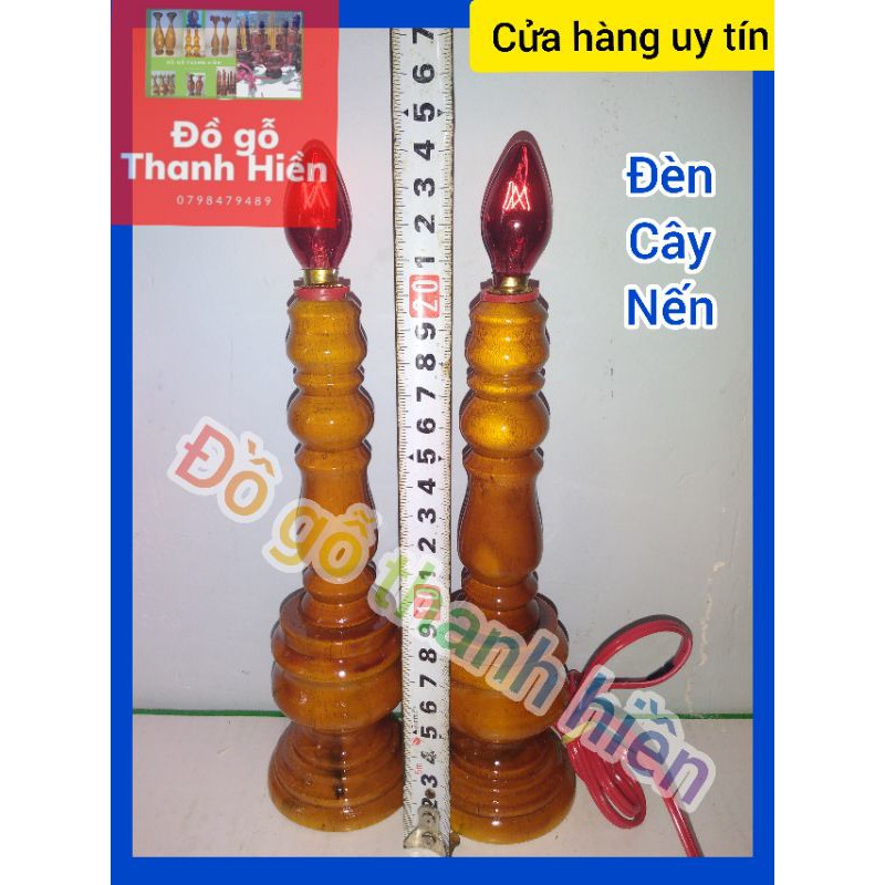 cặp đèn thờ cây nến gỗ tràm.(đèn lùn trung)cao 25cm