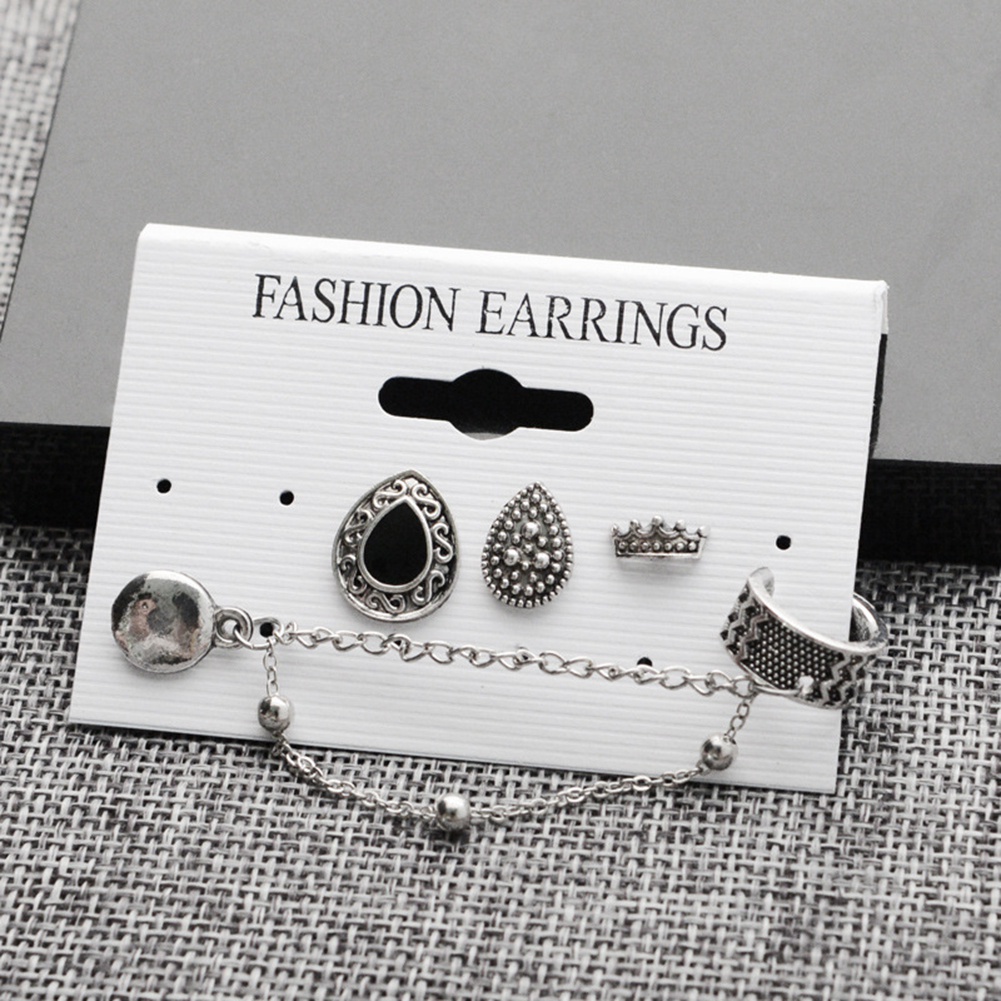 Set 4 bông tai hợp kim họa tiết cá tính cho nữ