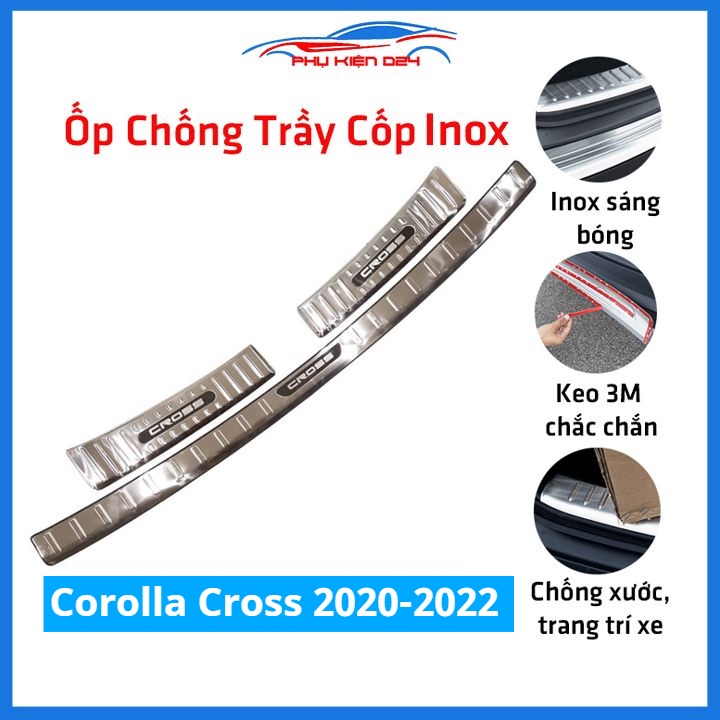 Ốp chống trầy cốp Corolla Cross 2020-2021-2022 Inox mạ crom sáng bóng