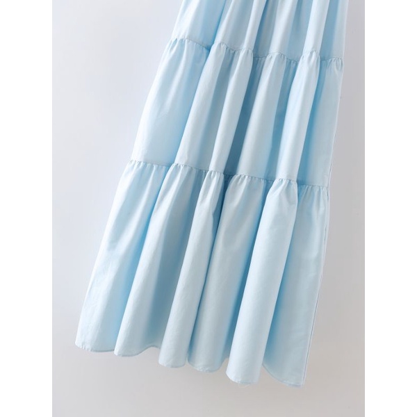 ĐẦM 2 DÂY NHÚN NGỰC MÀU XANH BABY XÒE RỘNG - ĐẦM MAXI 2 DÂY NHÚN NGỰC BABYDOLL