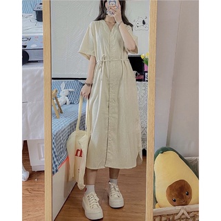 Váy suông cổ V kèm dây cột