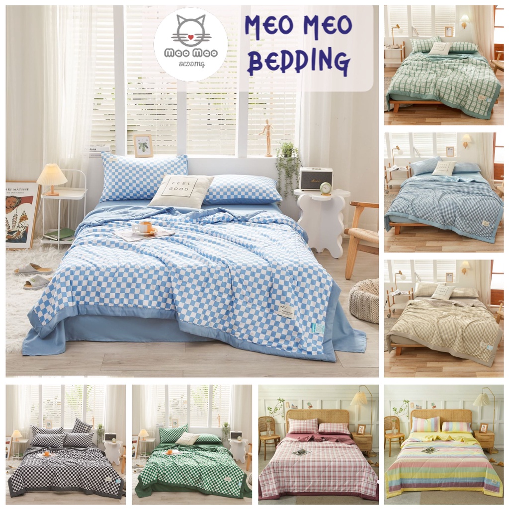 Bộ Chăn Ga Gối 4 Món Cotton Tici Chăn Trần Bông - Chăn Hè