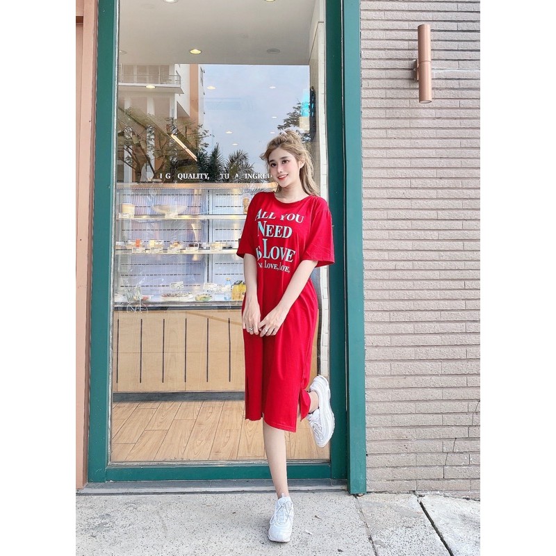 Đầm THUN THÁI form rộng-xẻ tà