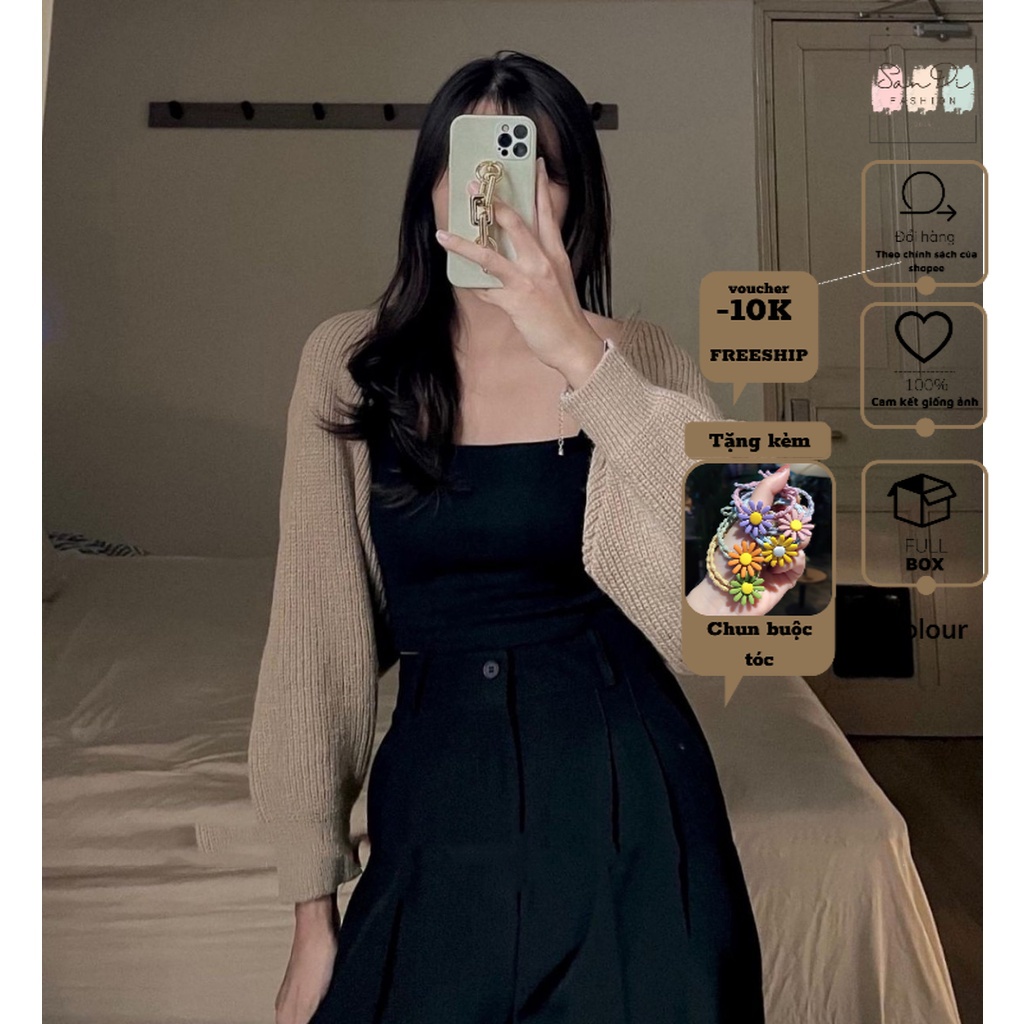 Áo cardigan len tay bồng - Áo khoác len Croptop SanDi