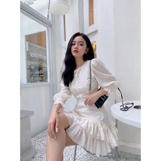 Đầm linen pha ren tùng bèo Audrey SODA POP