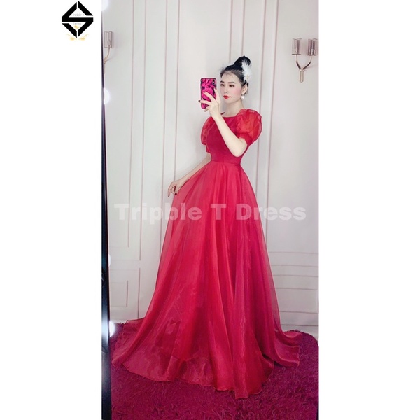 Đầm maxi mặc cưới tay ngắn phồng TRIPBLE T DRESS - size M/L -MS32Y