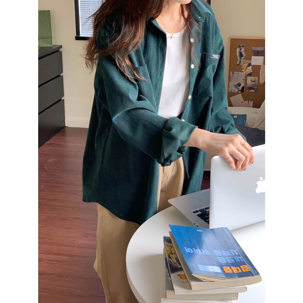 Áo Khoác Sơ Mi Tay Dài Dáng Rộng Cài Một Hàng Nút Thời Trang 45881