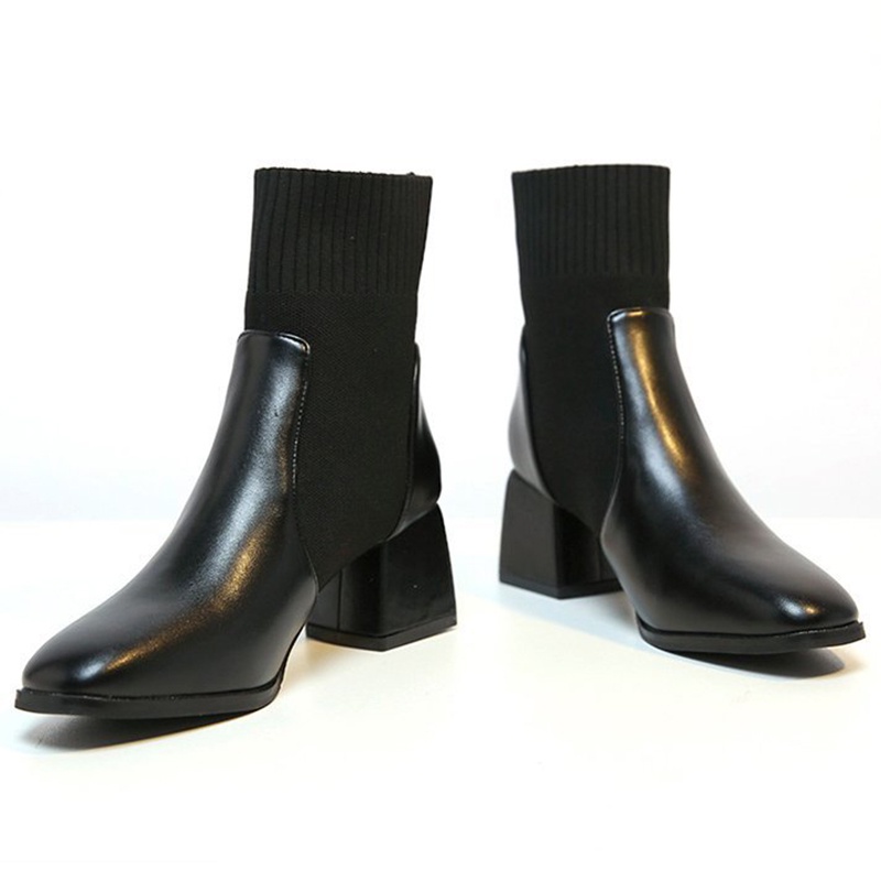 Giày bốt cao gót vải dệt kim mỏng co giãn thoáng khí phong cách Hàn Quốc thời trang thu đông dành cho nữ  | BigBuy360 - bigbuy360.vn