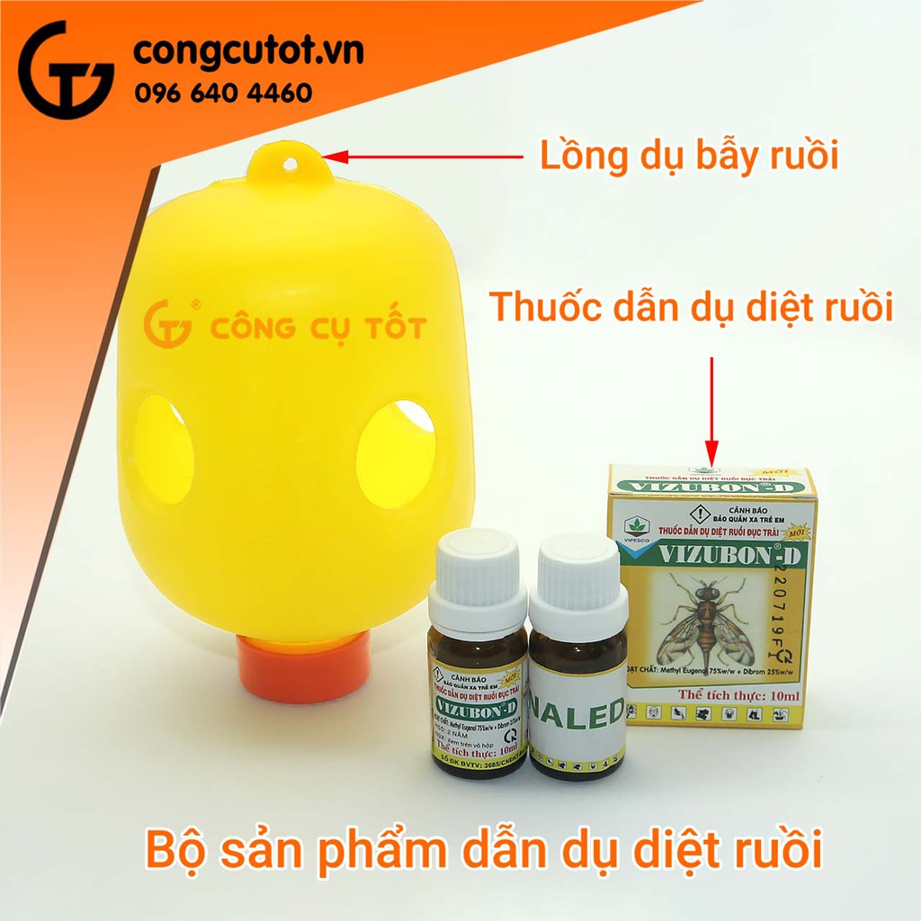 BỘ 4 LỒNG DỤ BẪY RUỒI CHÂM ĐỤC TRÁI KÈM 1 HỘP 2 LỌ THUỐC VIZUBON-D