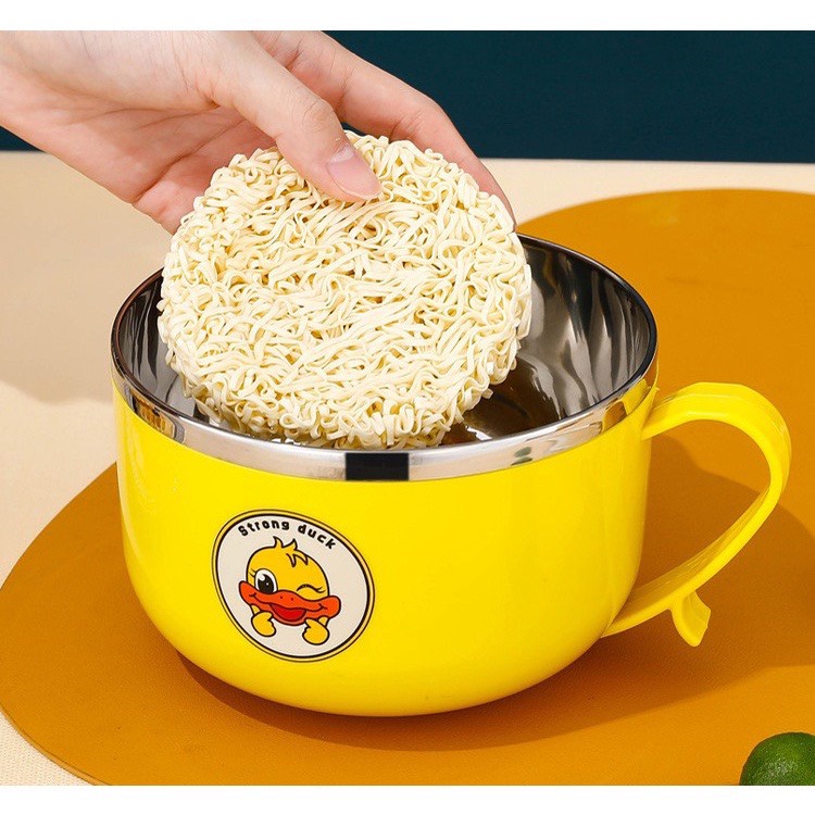 Bát ăn mì có nắp inox giữ nhiệt cute có quai, Ca ăn mì có nắp đậy, Bát úp mì có nắp