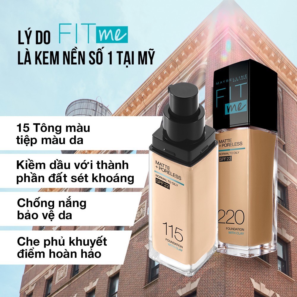 Kem Nền Mịn Nhẹ Kiềm Dầu Fit Me Maybelline New York Matte Poreless Foundation 30ml Mĩ Phẩm Gía Sỉ 89