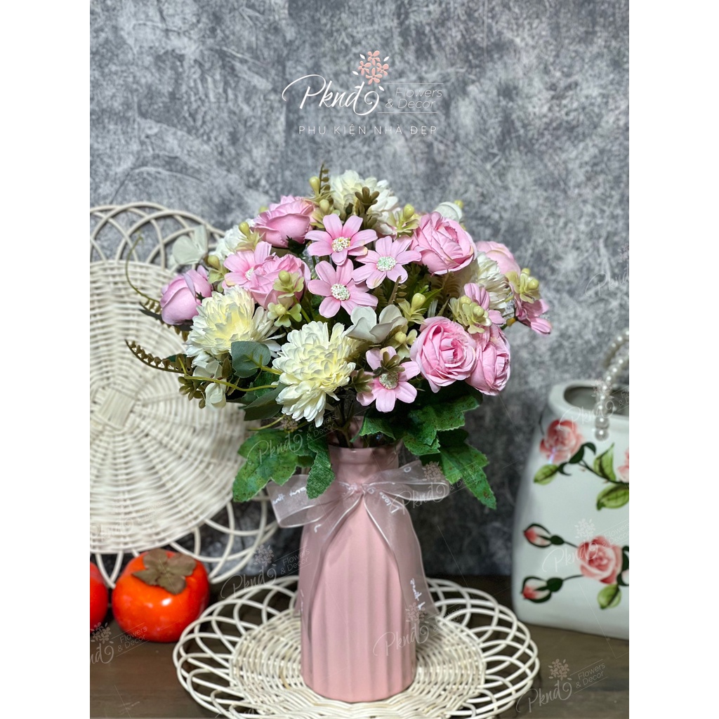 Bình hoa giả chất lụa trang trí đẹp PKND FLOWERS &amp; DECOR