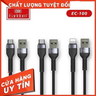 Cáp sạc bọc dù 1m Earldom EC -100 chính hãng, vào pin nhanh, dây bọc dù chống rối , bảo hành 2 năm