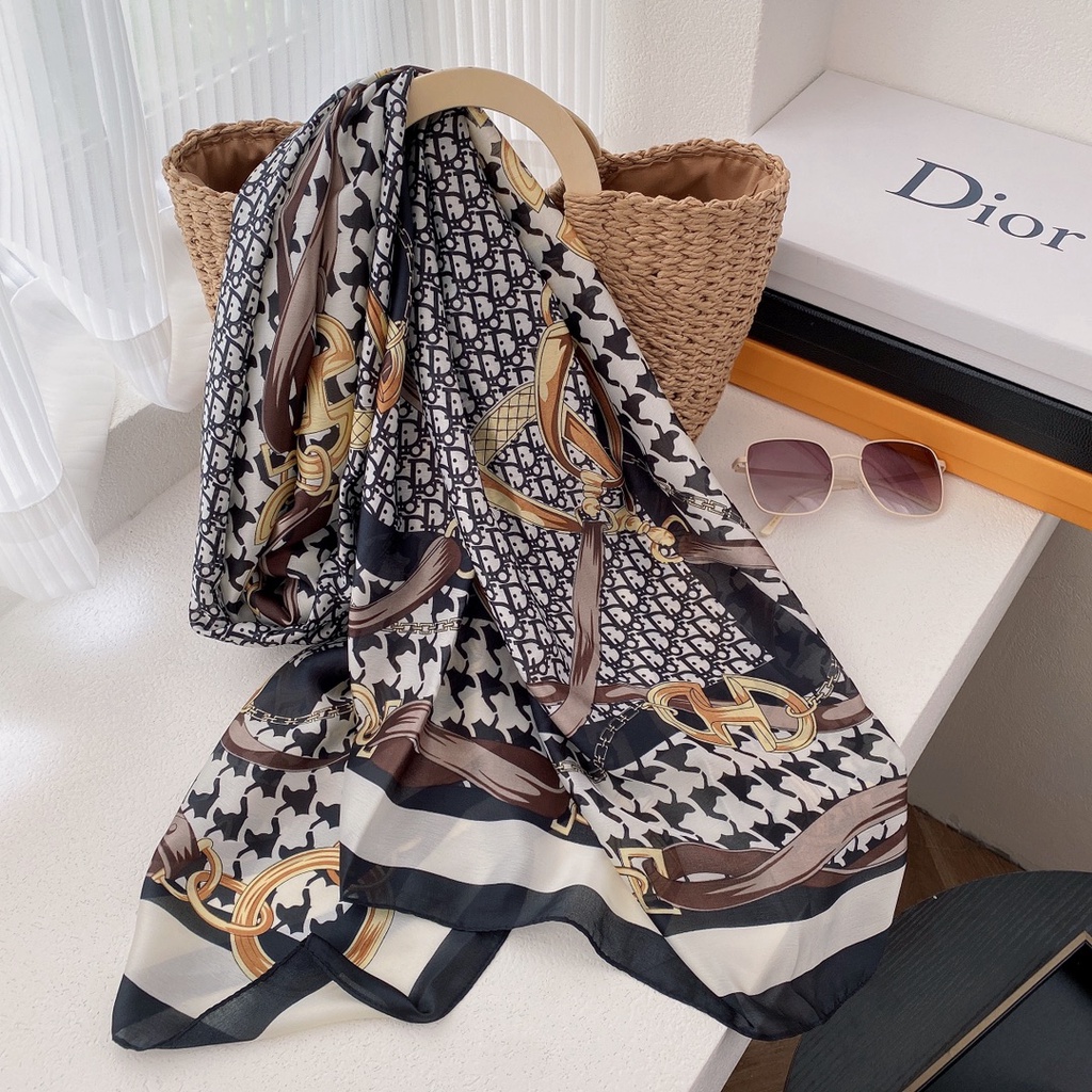 Khăn Choàng Lụa Dáng Dài Chống Nắng In Họa Tiết Sang Trọng Cho Nữ