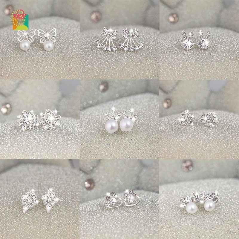 Khuyên tai ngọc trai hình trái tim đính đá thời trang sành điệu