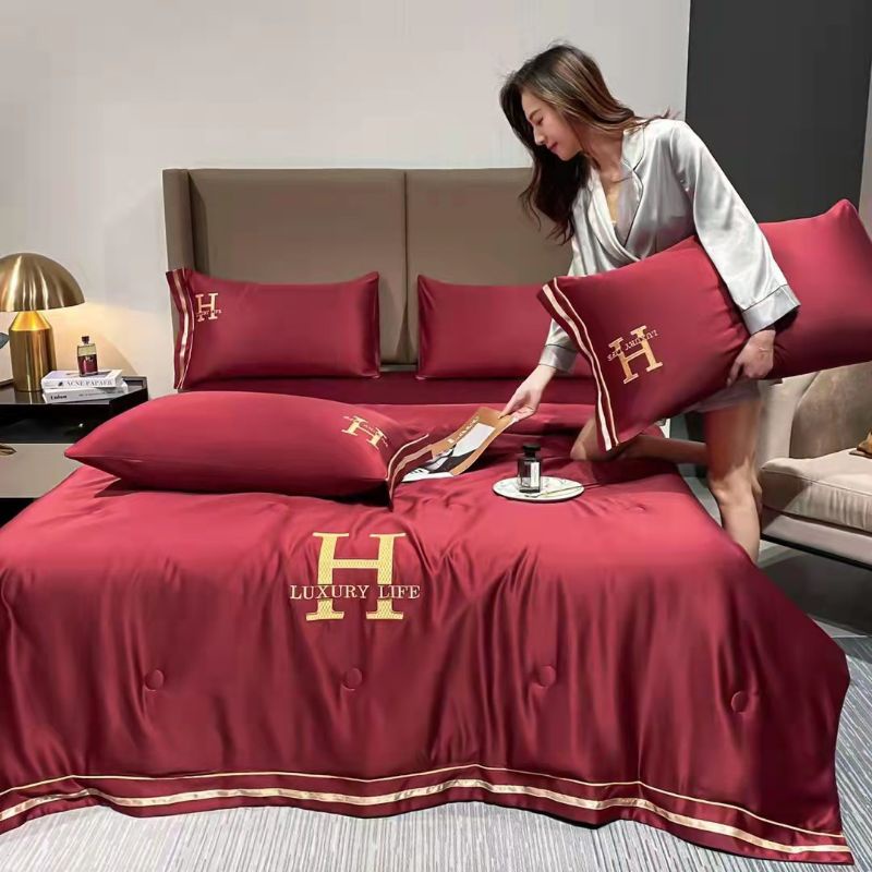 SÉT CHĂN GA GỐI MẪU PHI LUẠ CHỮ H PHIÊN BẢN CHĂN TRẦN SANG TRỌNG THỜI THƯỢNG