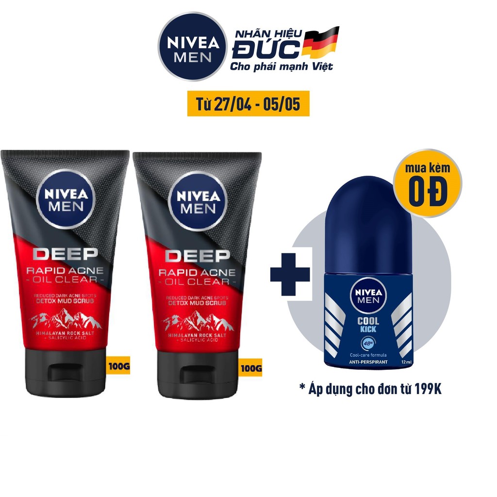 Bộ 2 chai sữa rửa mặt NIVEA MEN Deep Rapid Acne Oil Clear (100g/chai) - 88521 | BigBuy360 - bigbuy360.vn