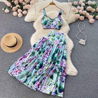 Set váy hoa croptop cv xoè đi biển