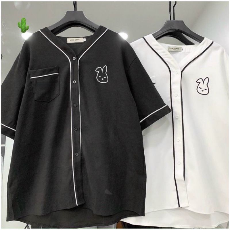 Sơ mi phom rộng ngắn tay cổ chữ V unisex