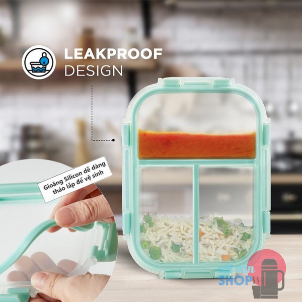 Hộp thủy tinh 3 ngăn Lock&Lock Glass Food Container dung tích 1040ml LLG458