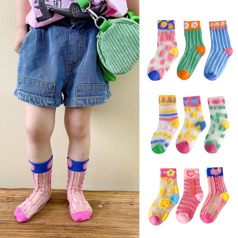 Set 3 Đôi Vớ Siêu Mỏng Phối Lưới Trong Suốt Thời Trang Mùa Hè Cho Bé Trai Và Gái
