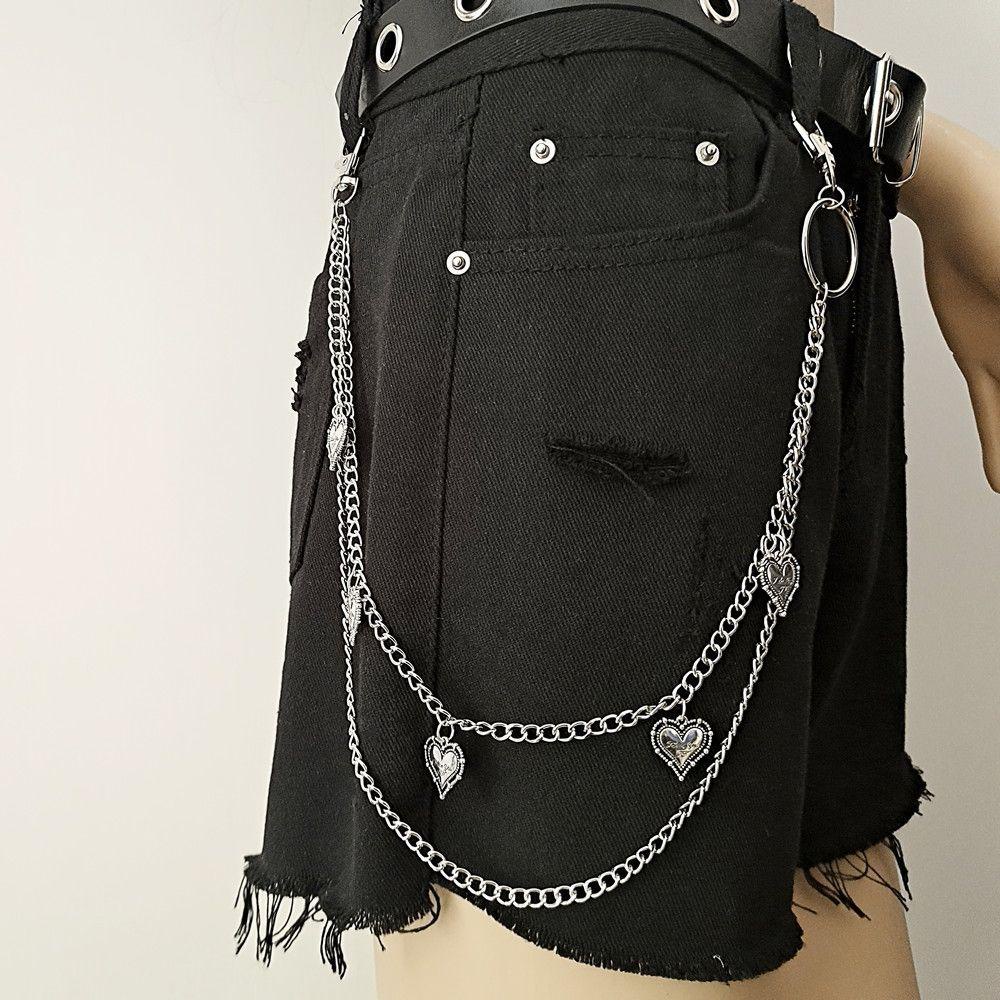 QQMALL Dây Xích Đeo Thắt Lưng Hai Lớp Bằng Hợp Kim Hình Trái Tim Phong Cách Hip Hop Thời Trang Cho Nữ