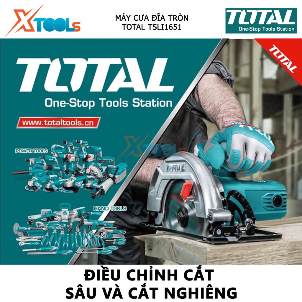 Máy cưa gỗ cầm tay dùng pin 20V TOTAL TSLI1651 Máy cưa đĩa đường kính đĩa 165mm, tốc độ 3800rpm, khả năng cắt tối đa 55m