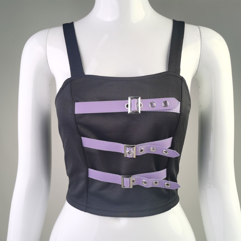 Áo Croptop Hai Dây Màu Sắc Tương Phản Phong Cách Gothic Punk Cho Nữ
