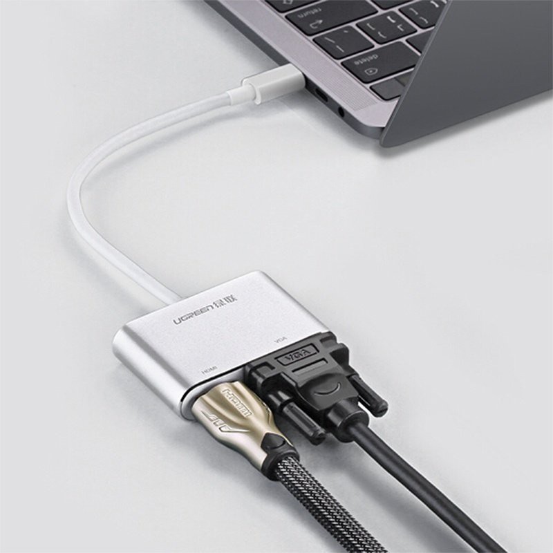 [FREESHIP 99K]_Cáp chuyển USB Type C To HDMI và VGA cao cấp Ugreen 50317 vỏ nhôm