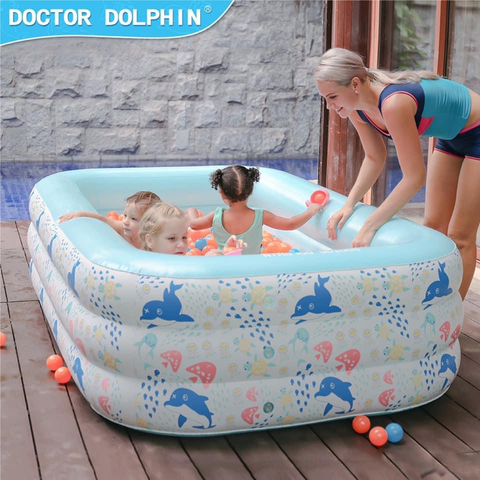 Bể bơi doctor dolphin bể bơi bơm hơi cho bé hàng chính hãng siêu dày dặn có đáy chống trượt