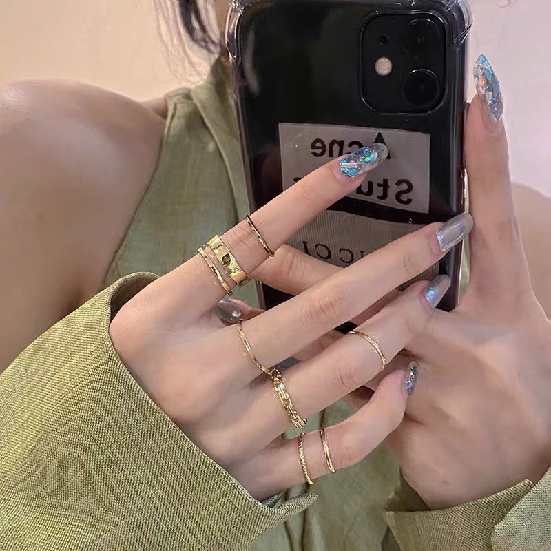 Set 7 nhẫn hợp kim UNISEX cá tính Nhẫn phụ kiện trang trí đơn giản