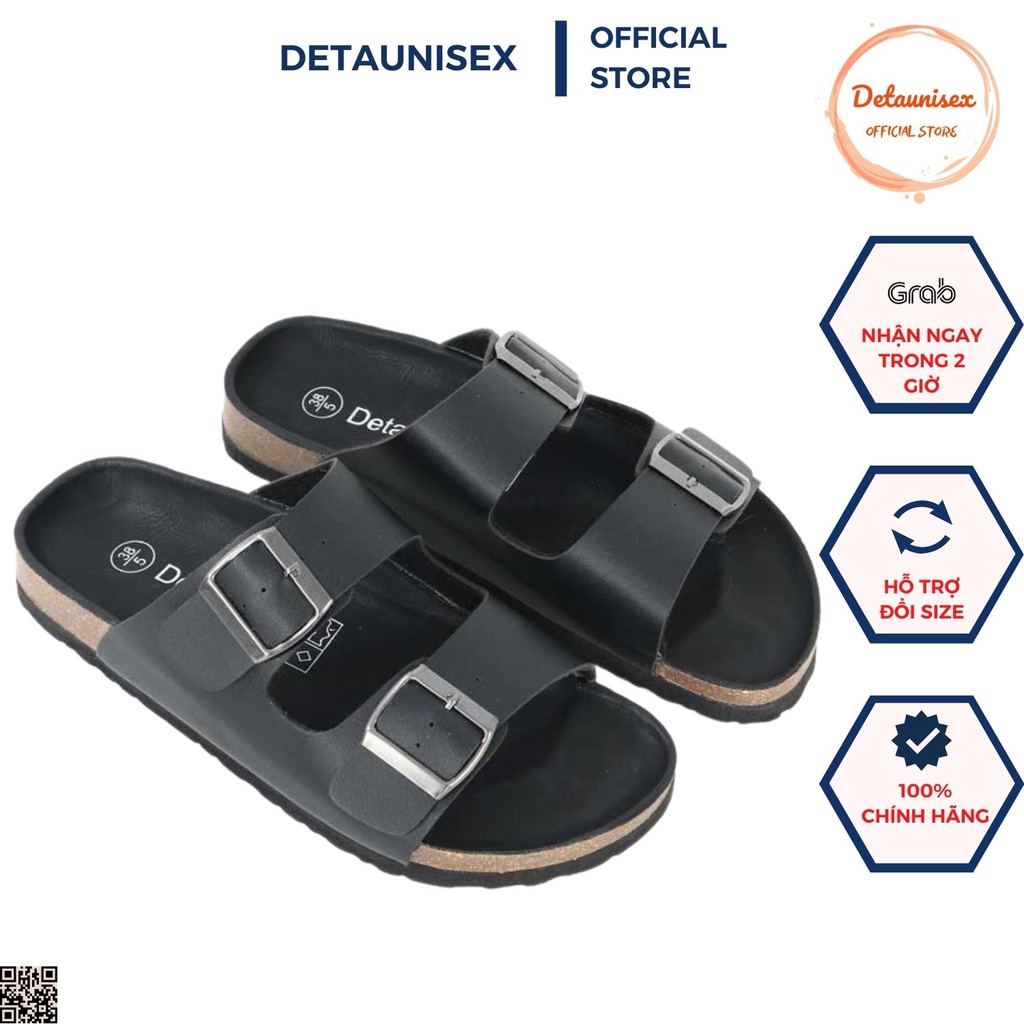 Dép Đen Quai Ngang Nam Nữ Hai Khóa Đế Trấu Màu Đen Detaunisex Mã DETA21F