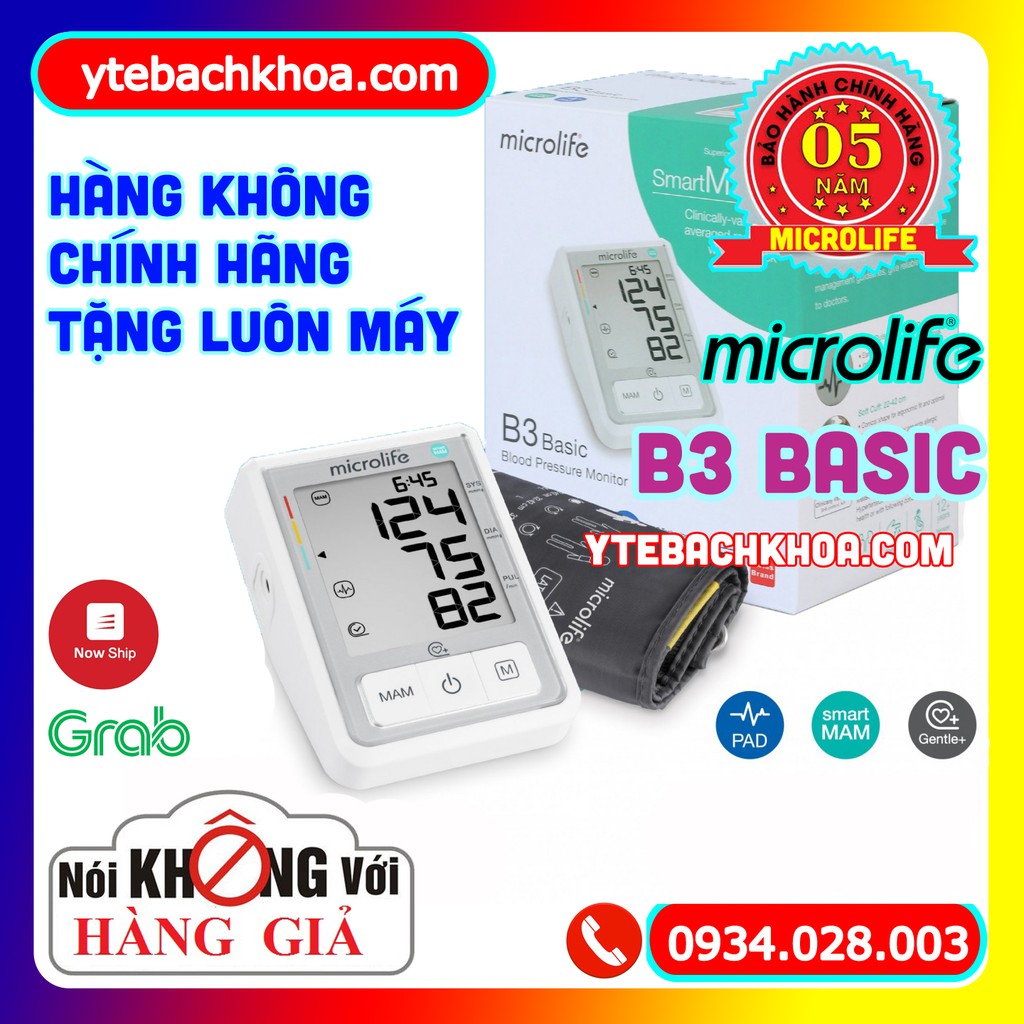 [CHÍNH HÃNG] MÁY ĐO HUYẾT ÁP MICROLIFE B3 BASIC - MẪU MỚI 2022 - BẢO HÀNH 05 NĂM 01 ĐỔI 01