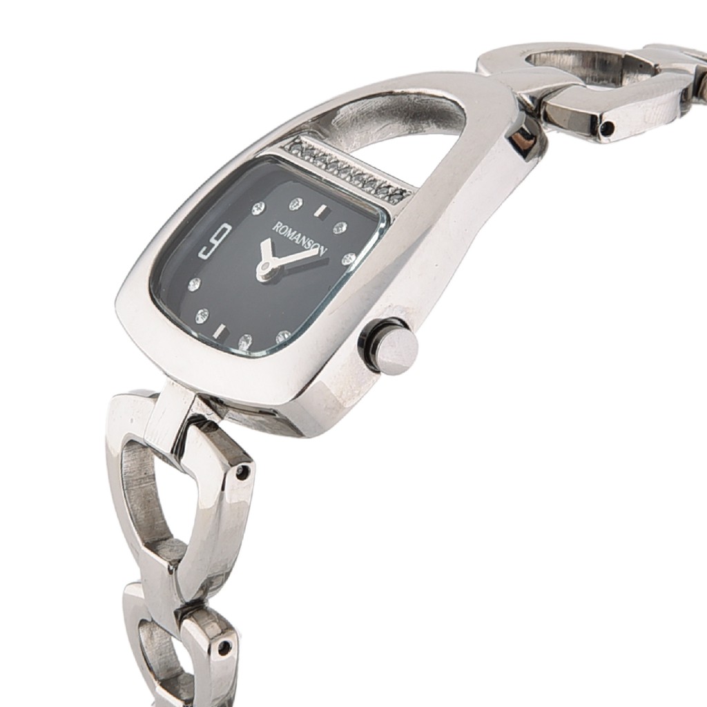 Đồng hồ Romanson Watch RM1207QLWBK nữ mặt chữ nhật nhỏ kính chống xước máy Thụy Sĩ  dây thép cao cấp chính hãng