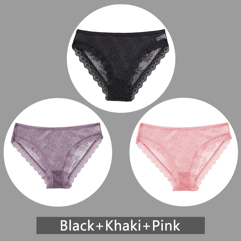 Set 3 quần lót FINETOO phối ren thời trang quyến rũ dành cho nữ