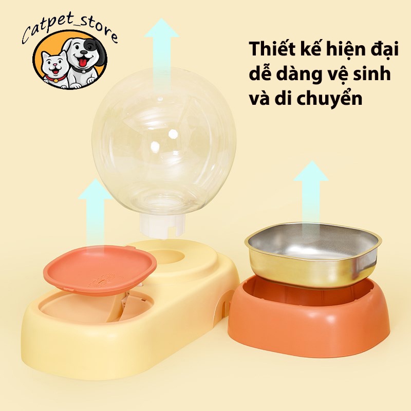 Bát ăn chó mèo tự động cao cấp, bát ăn  đôi kèm bình cấp nước cho chó mèo (CAO CẤP,DUNG TÍCH LỚN 2.5L) [PKW21]