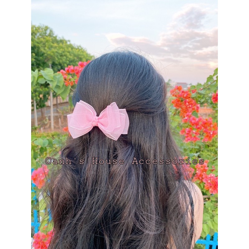 Kẹp nơ voan nhũ đơn giản xinh xắn k đuôi
