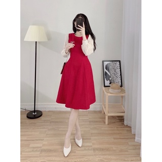 Đầm nhung phối tay tơ
