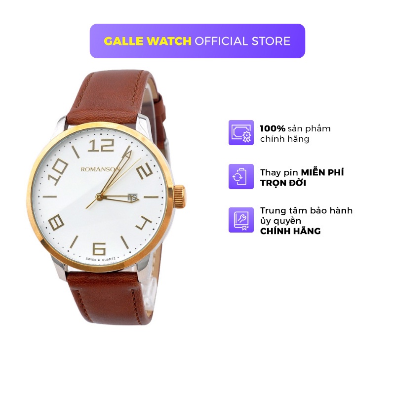 Đồng hồ Romanson Classic Men Watch TL8250BMCWH nam máy Thụy Sĩ, mặt mỏng kính chống xước, dây da cao cấp chính hãng
