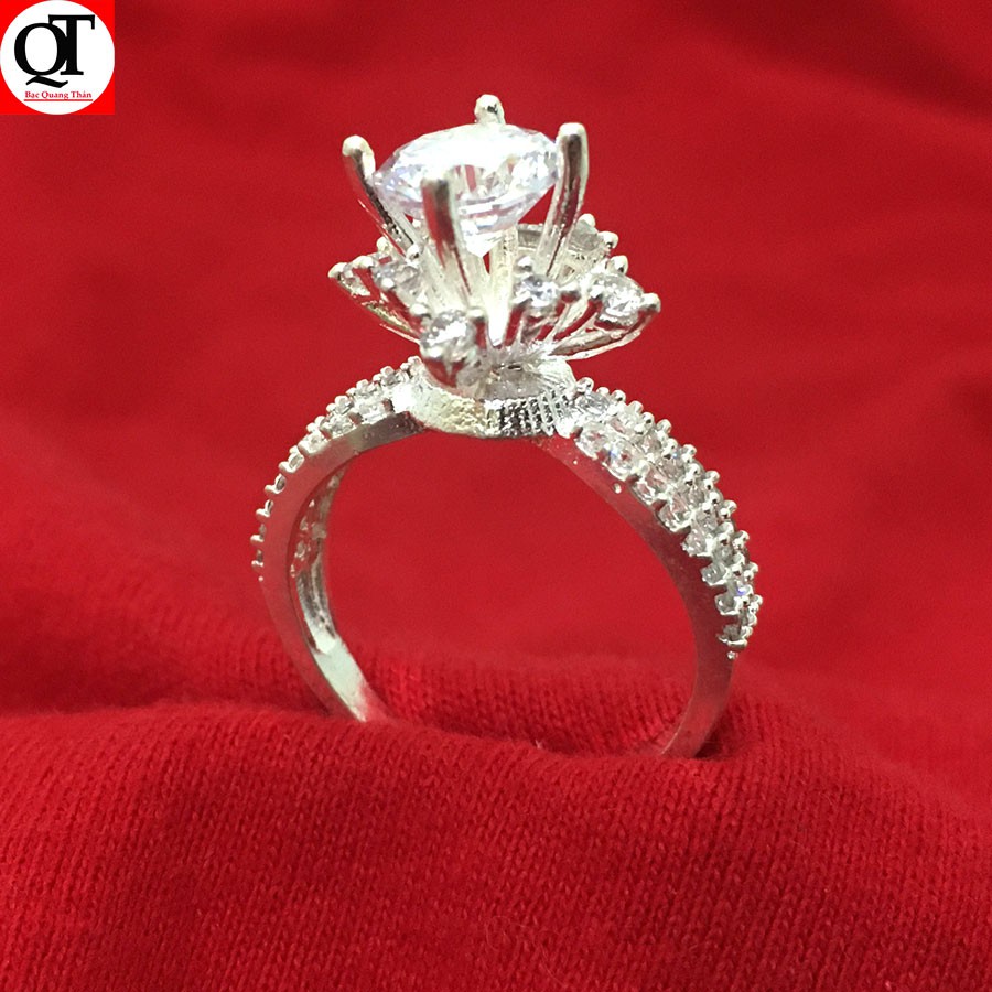 Nhẫn nữ bạc ta ổ chấu cao gắn đá kim cương nhẫn tạo cao cấp Bạc Quang Thản - QTNU4