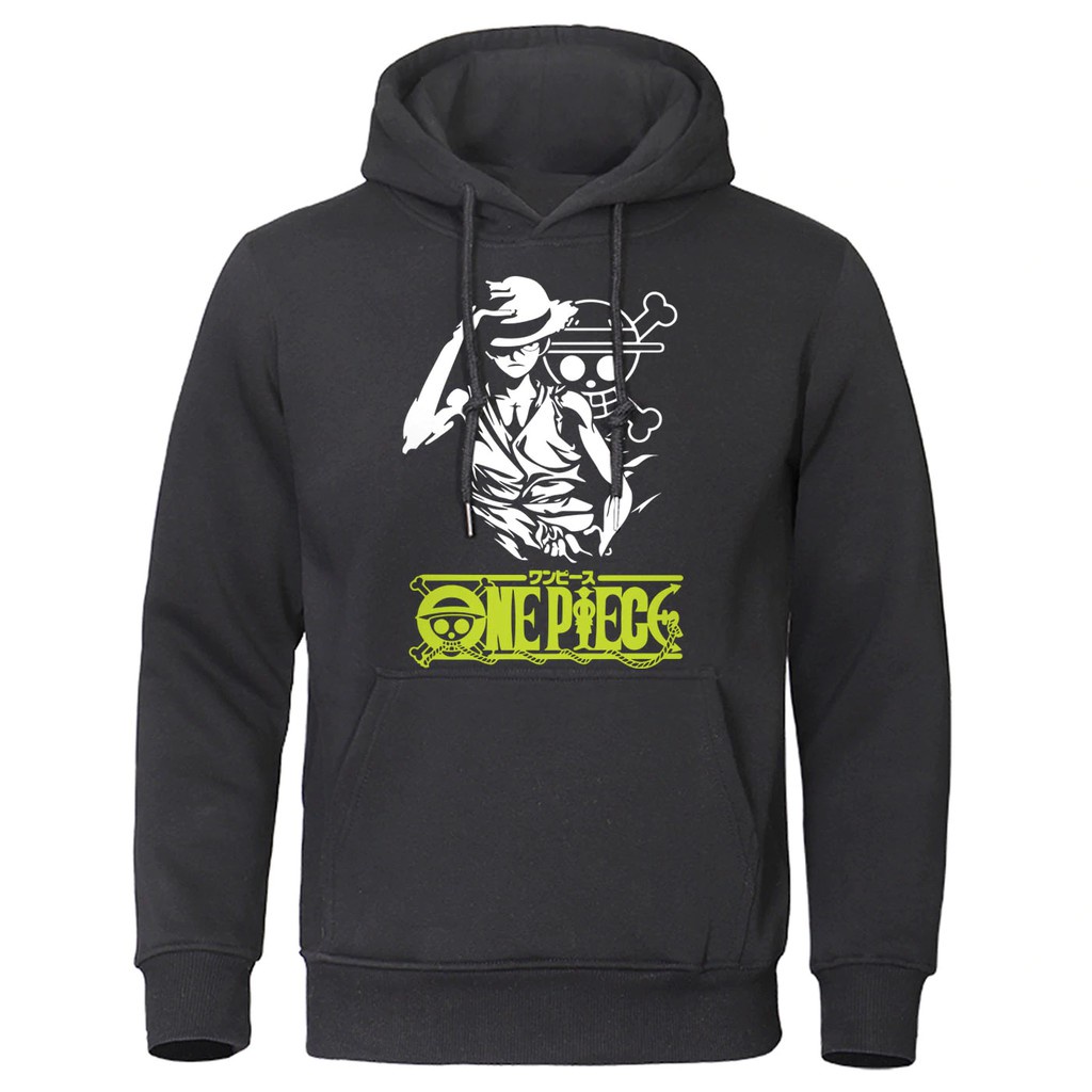 QWEEGF Áo hoodie dáng rộng bằng cotton nguyên chất in logo anime One Piece Luffy Nhật Bản giữ ấm làm quà tặng cho bạn thân