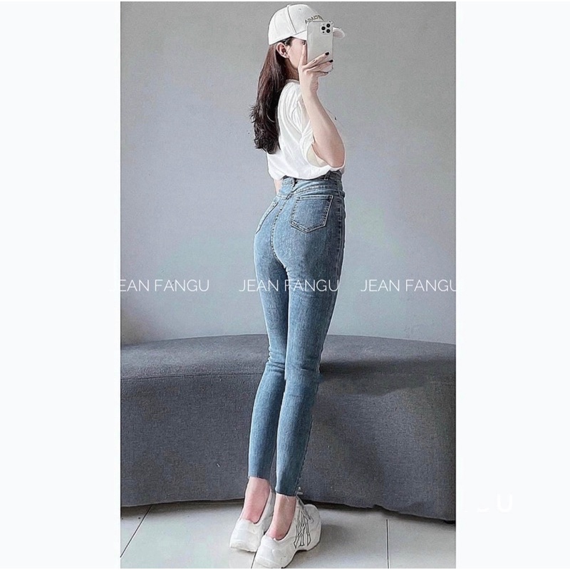 Quần jean skiny tag bò cạp cao hách dáng , quần bò nữ ôm gian  chất jean dày dặn by Jean Fangu cao cấp