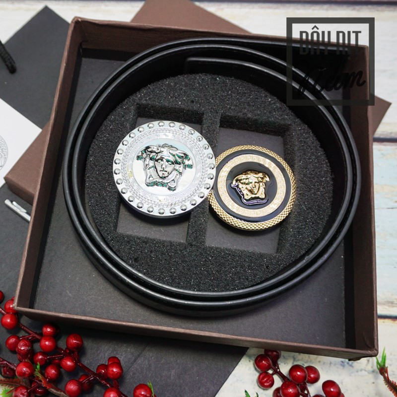 [Bộ 02 mặt - 01 dây] Thắt lưng vesac, Dây nịt nam mầu đen hàng hiệu V02