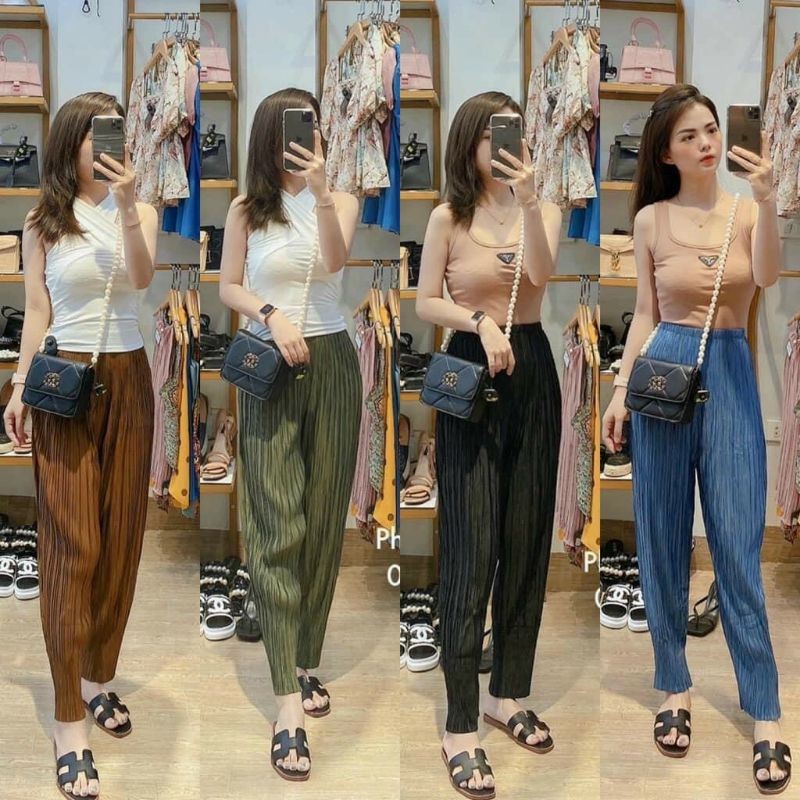 quần xếp ly bo gấu Quảng Châu dáng rộng mỏng thoáng mát dễ mặc